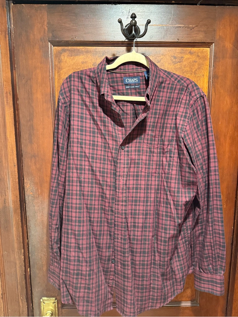 Chaps Men's Burgundy and Black Plaid Button-Down Shirt